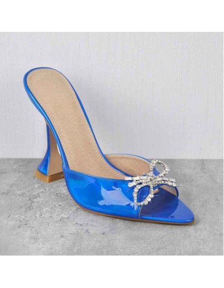 Pointed Toe Diamante Bow Tapered Heel Sandals
