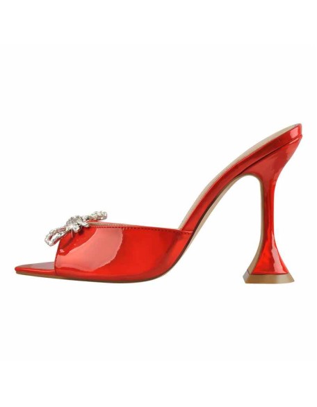 Pointed Toe Diamante Bow Tapered Heel Sandals