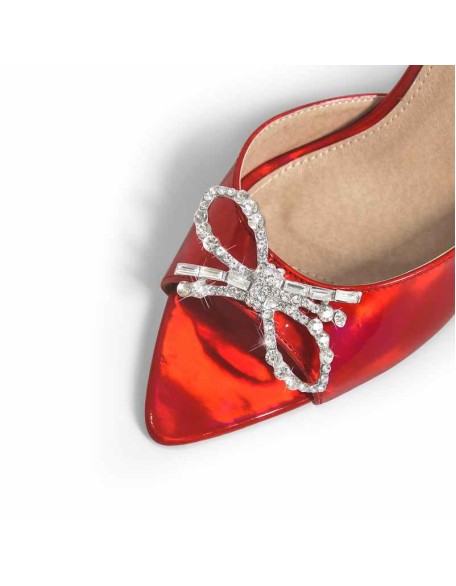 Pointed Toe Diamante Bow Tapered Heel Sandals