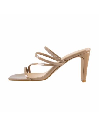 Sandy Beige Square Toe Heel Sandals Mules