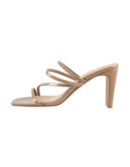 Sandy Beige Square Toe Heel Sandals Mules