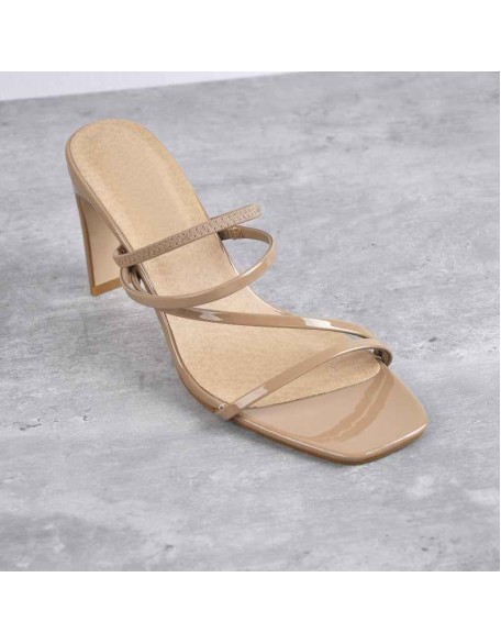 Sandy Beige Square Toe Heel Sandals Mules