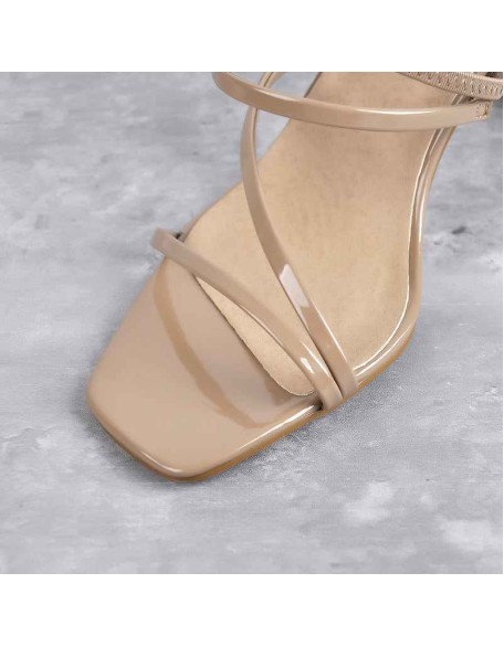 Sandy Beige Square Toe Heel Sandals Mules