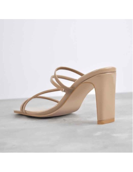 Sandy Beige Square Toe Heel Sandals Mules