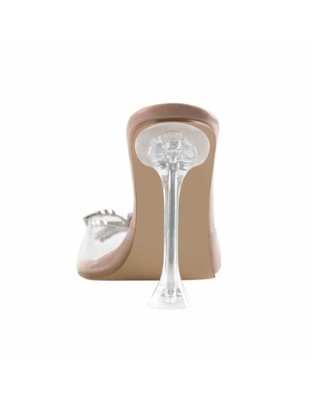 Clear Black Satin Pointed Toe Bow Tapered Heel Sandals Mules
