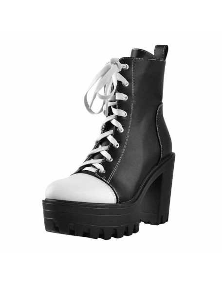 Matte Black Vegan Leather Platform Lace Up Boots