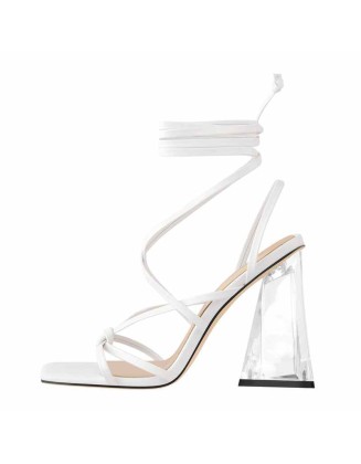 Gladiator Square Toe Lace Up Chunky Heel Sandals