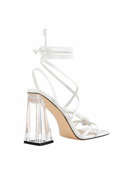 Gladiator Square Toe Lace Up Chunky Heel Sandals