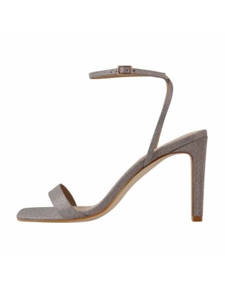 Glitter Cross Ankle Strap Single Band Chunky Heel Sandals