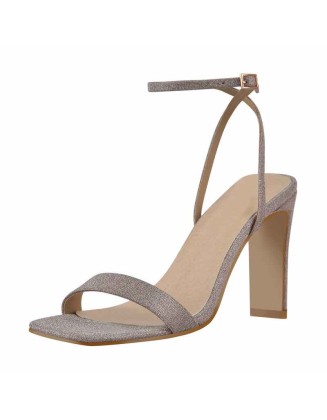 Glitter Cross Ankle Strap Single Band Chunky Heel Sandals