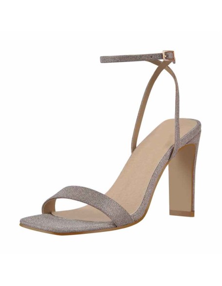 Glitter Cross Ankle Strap Single Band Chunky Heel Sandals