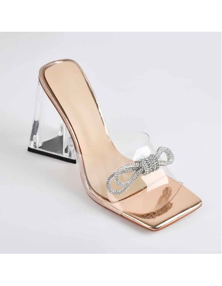 Square Toe Clear Band Diamante Bow Sandals