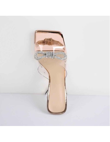 Square Toe Clear Band Diamante Bow Sandals