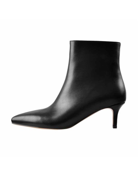 Black Pointed Toe Zipper Kitten Heel Boots