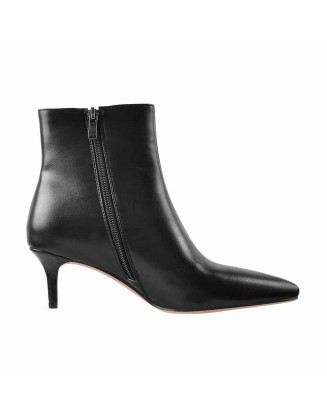 Black Pointed Toe Zipper Kitten Heel Boots