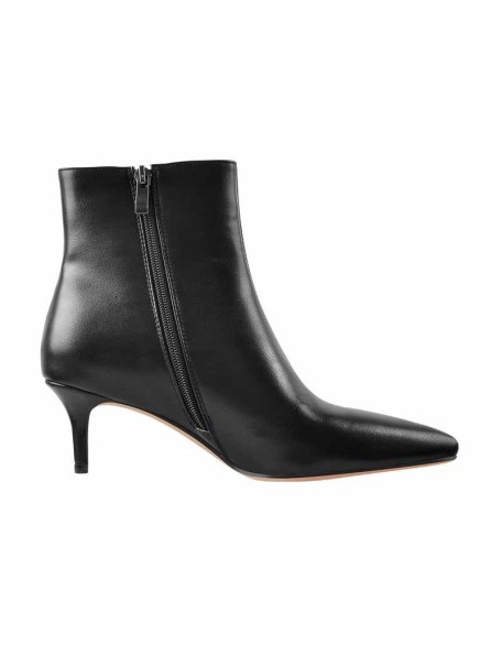 Black Pointed Toe Zipper Kitten Heel Boots