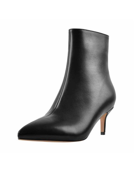 Black Pointed Toe Zipper Kitten Heel Boots
