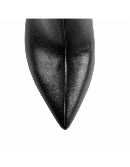 Black Pointed Toe Zipper Kitten Heel Boots