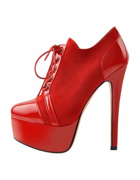 Round Toe Split Joint Platform Lace Up Ankle Boots