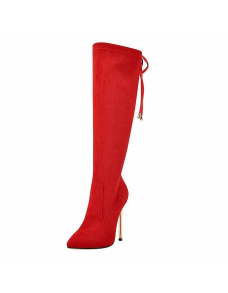 Pointed Toe Zipper Lace Up Stiletto Knee High Boots
