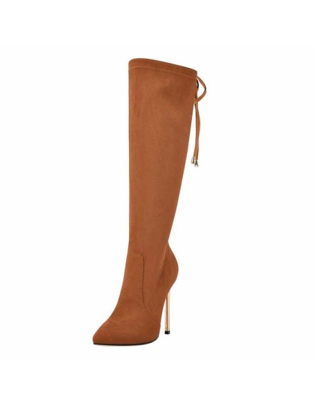 Pointed Toe Zipper Lace Up Stiletto Knee High Boots