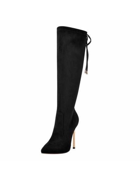 Pointed Toe Zipper Lace Up Stiletto Knee High Boots