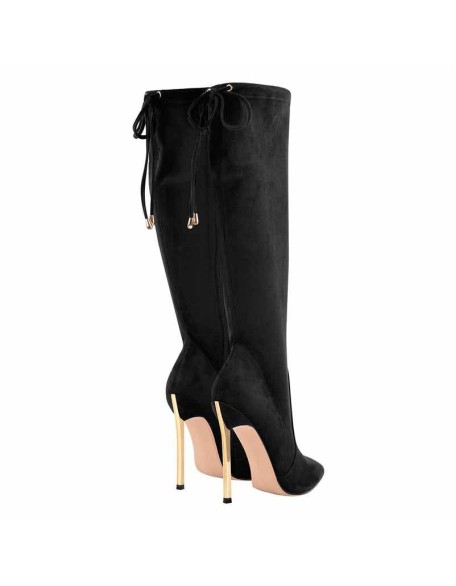 Pointed Toe Zipper Lace Up Stiletto Knee High Boots