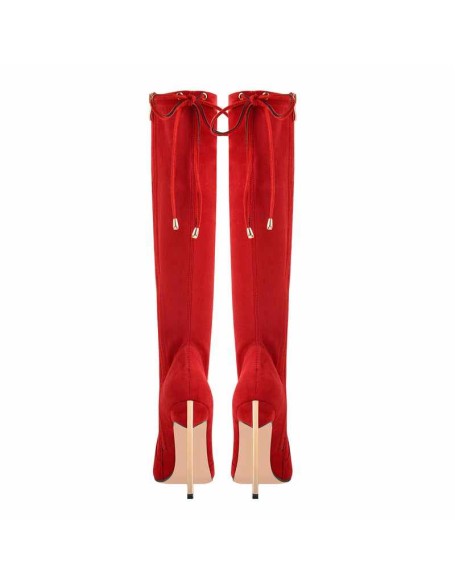 Pointed Toe Zipper Lace Up Stiletto Knee High Boots