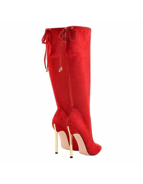 Pointed Toe Zipper Lace Up Stiletto Knee High Boots
