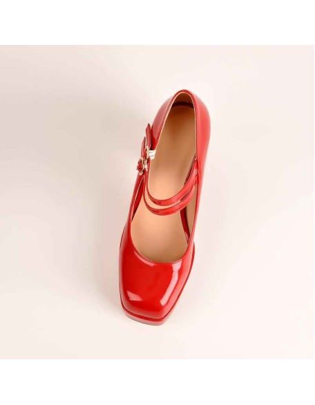Square Toe Platform Double Buckle Strap Pumps
