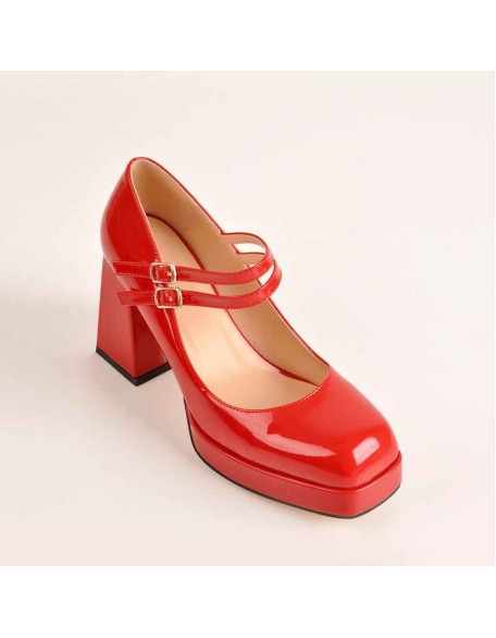 Square Toe Platform Double Buckle Strap Pumps