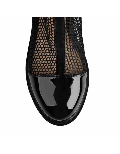 Black Platform Mesh Pocket Ankle Strap Boots