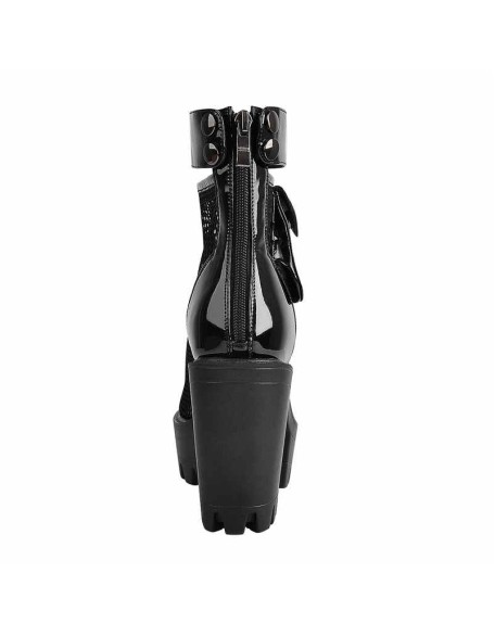 Black Platform Mesh Pocket Ankle Strap Boots