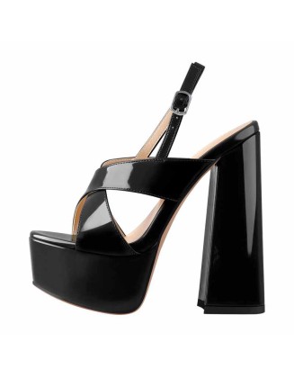Platform Cross Ankle Strap Chunky Heel Sandals