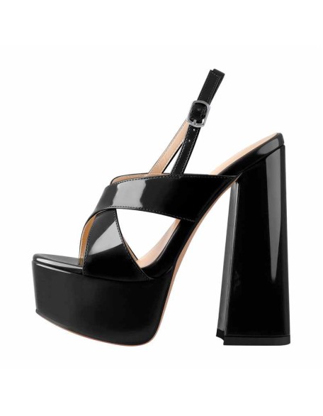 Platform Cross Ankle Strap Chunky Heel Sandals
