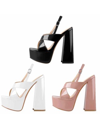 Platform Cross Ankle Strap Chunky Heel Sandals