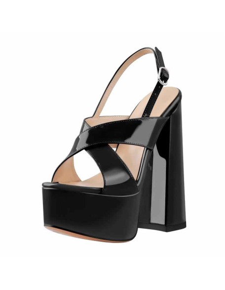 Platform Cross Ankle Strap Chunky Heel Sandals