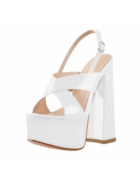 Platform Cross Ankle Strap Chunky Heel Sandals