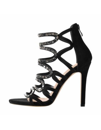 Gladiator Metal Cut Out Zipper Stiletto Sandals