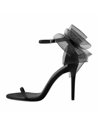 Single Band Ankle Strap Mesh Bow Stiletto Sandals
