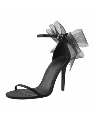 Single Band Ankle Strap Mesh Bow Stiletto Sandals