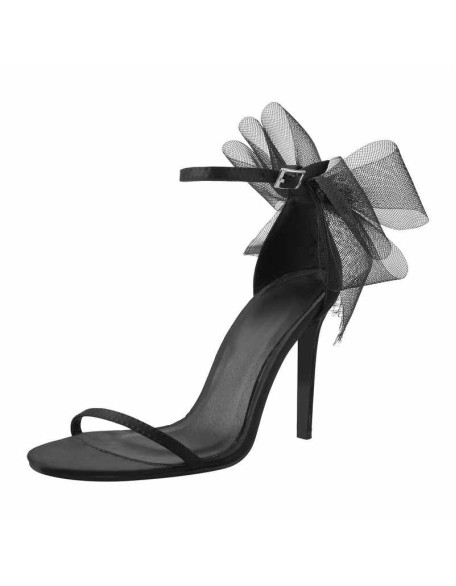 Single Band Ankle Strap Mesh Bow Stiletto Sandals