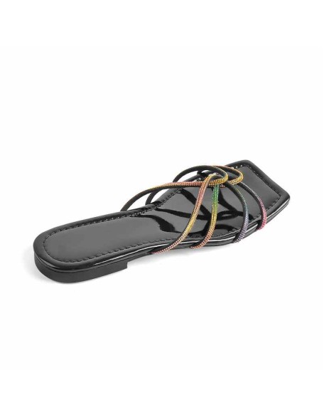 Square Toe Colorful Strap Flat Sandals Mules