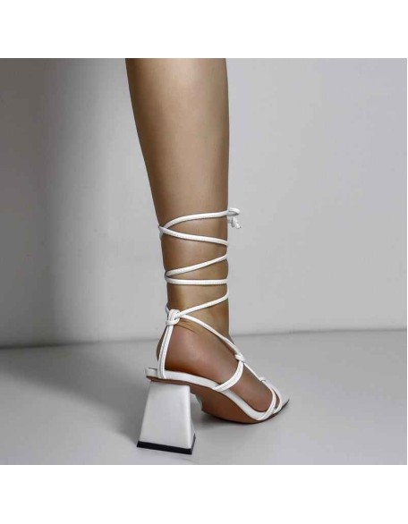 Square Toe Gladiator Lace Up Chunky Heel Sandals