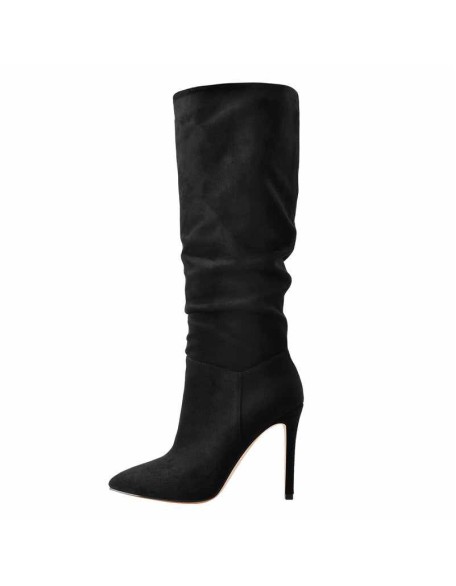 Black Pointed Toe Stiletto Suede Boots