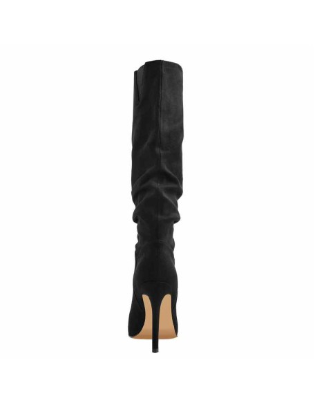 Black Pointed Toe Stiletto Suede Boots