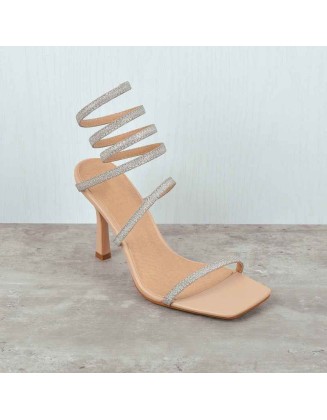 Square Toe Glitter Ankle Strap Sandals