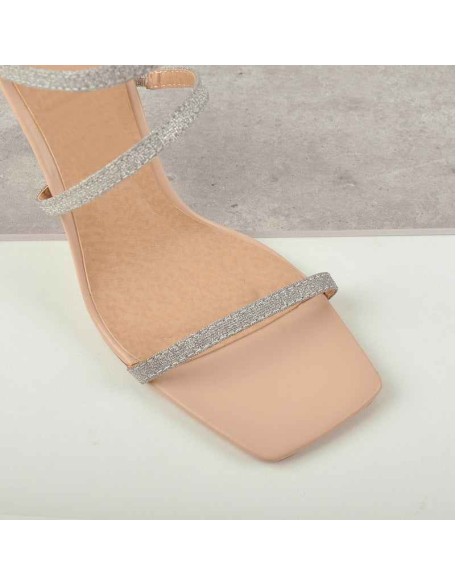 Square Toe Glitter Ankle Strap Sandals