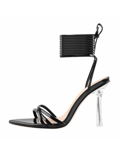 Pointed Toe Strap Lace Up Clear Heel Sandals