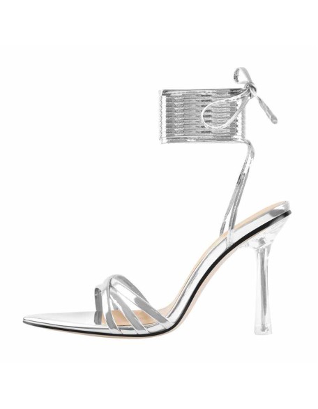 Pointed Toe Strap Lace Up Clear Heel Sandals